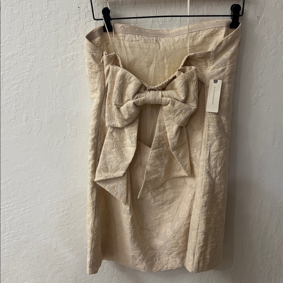 Anthropologie Cream Floral Flower Textured Shift Mini Dress Bow Strapless 12 - Picture 4 of 6